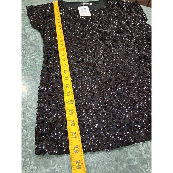 Pretty Guide Womens Size Small Black Sequin Short Sleeve Blouse Top Lined NWT - Picture 7 of 10